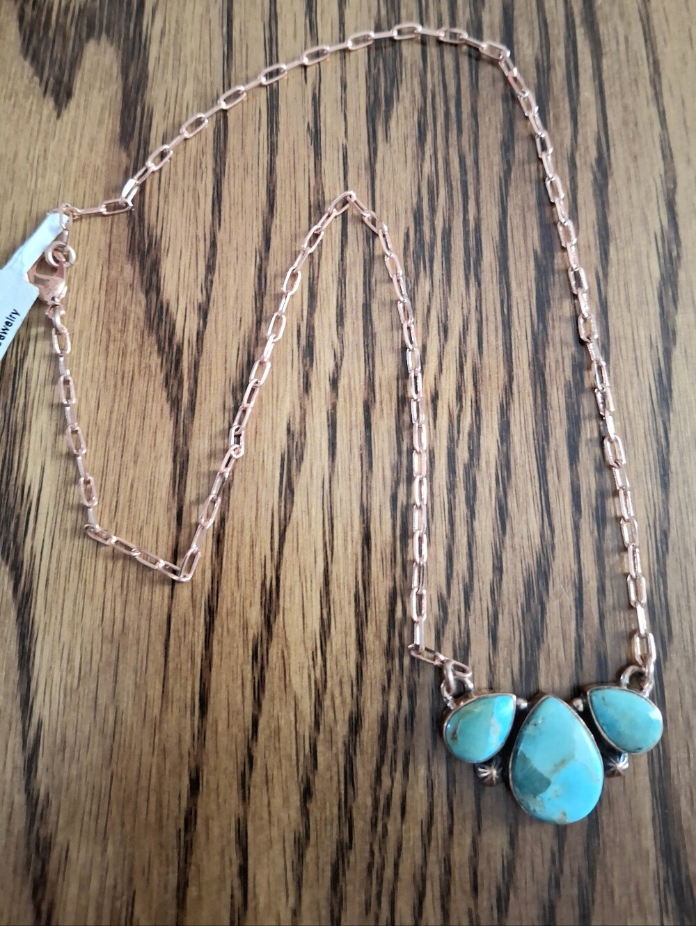 Mojave Turquoise Pendant Necklace 18"-20" On Copper Hardware